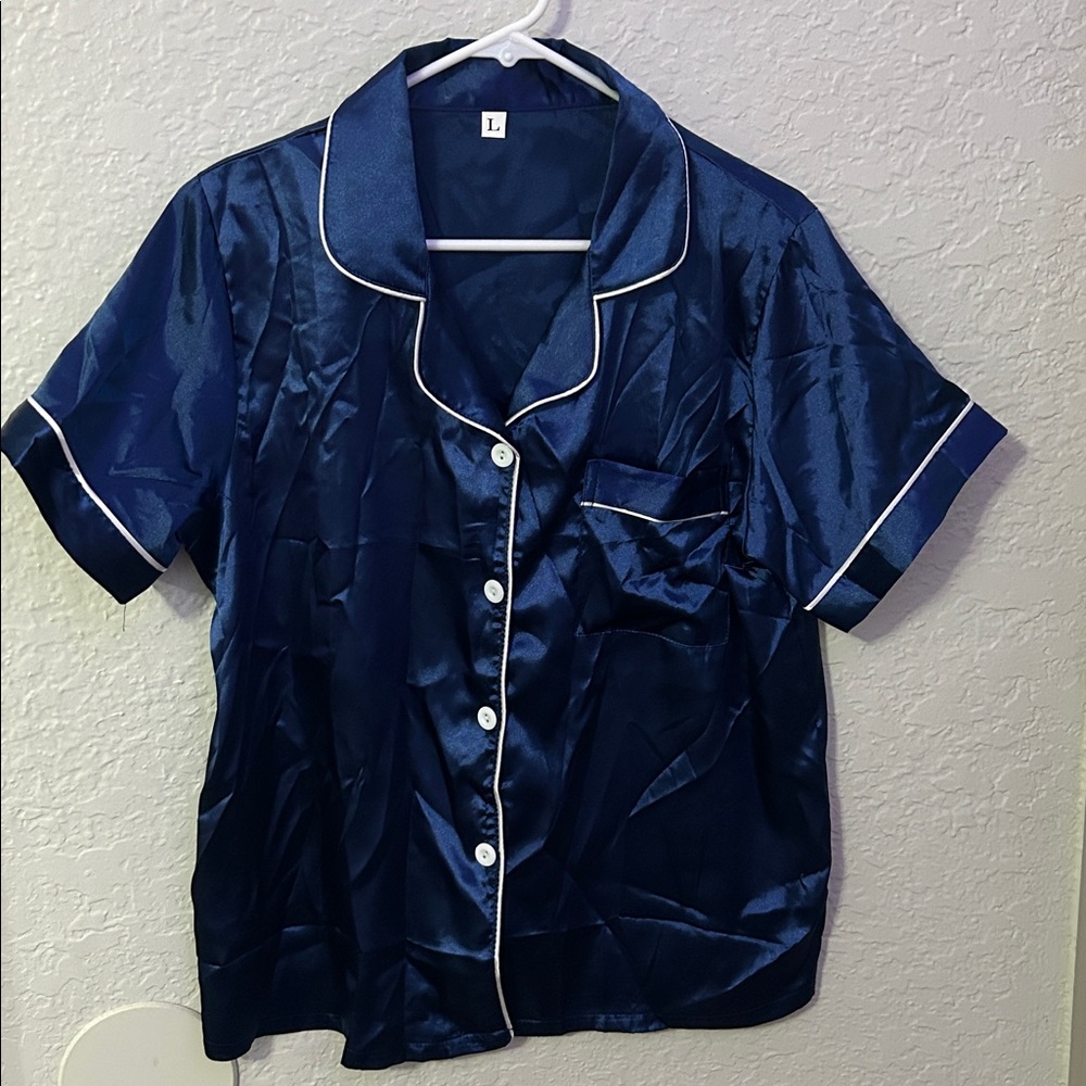 Navy Blue Satin Pajama Set